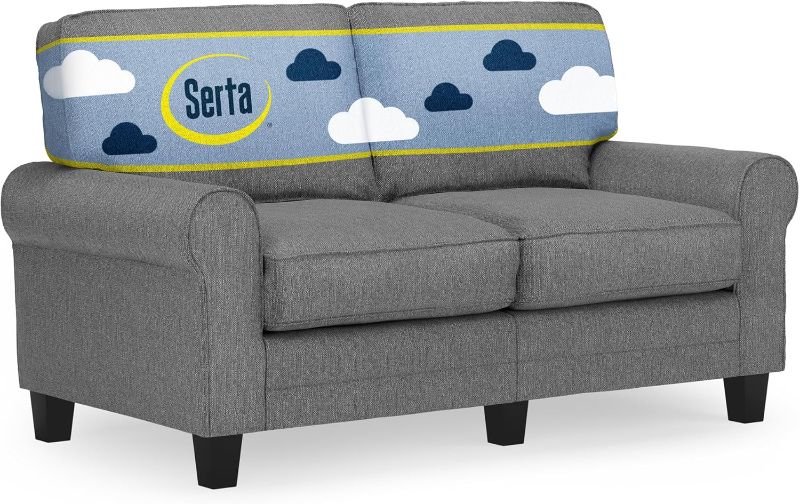 Photo 1 of 61" Rolled Arm Sofa, Easy Care Polyester, Soft Pillow Back, Pocket Coil Seat Cushions, Removable Covers, Loveseat or Couch for Small Spaces, Living Rooms or Bedrooms, Dark Gray
