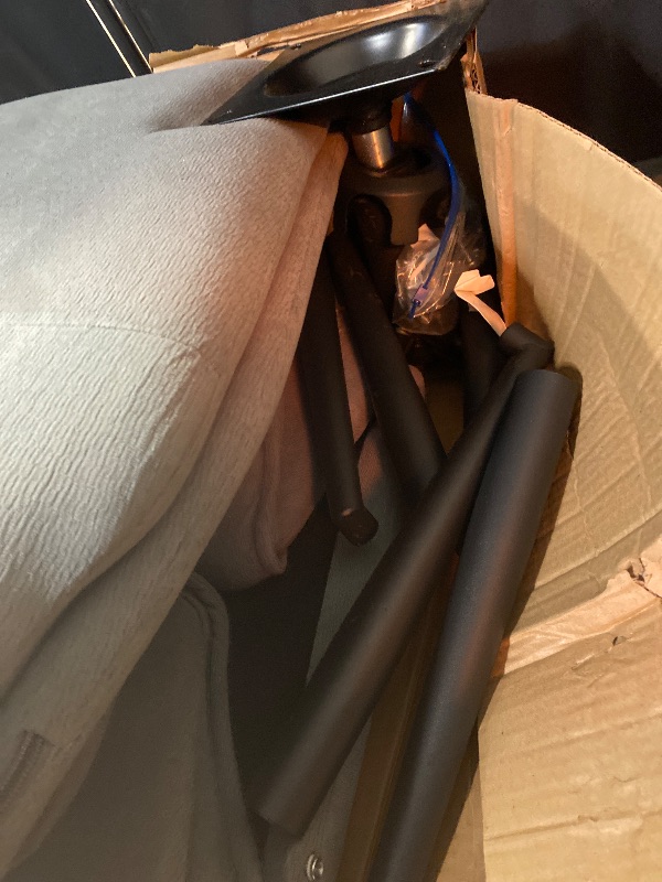 Photo 1 of High Back Home Office Chair Without Wheels, Upholstered Fabric Desk Chair with Armrests, Ergonomic Swivel Computer Task Chair (Grey)