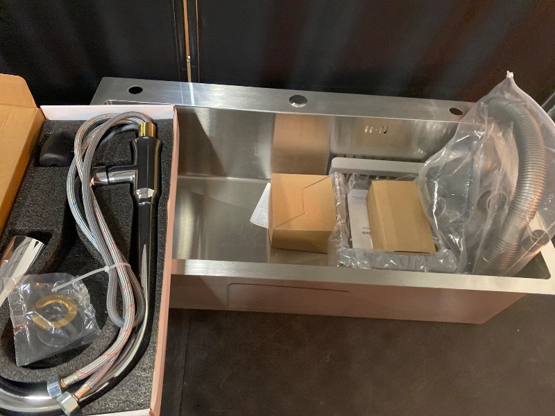 Photo 1 of Drop In Kitchen Sink with Pop-Up Drain, 304 Stainless Steel Workstation Sink, Upgraded Fast Drain, Topmount Single Bowl with Accessories, Foldable Grid for Easy Cleaning