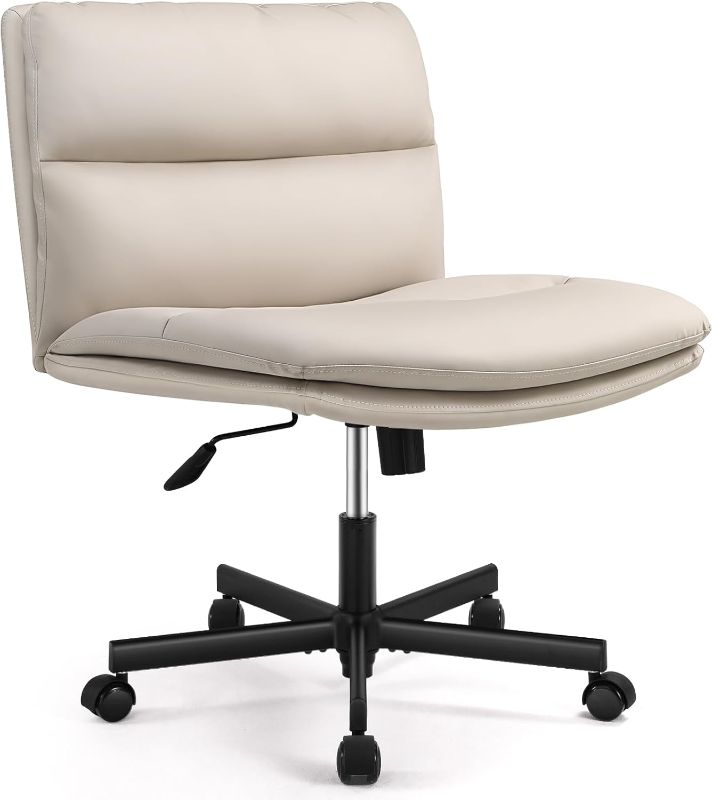 Photo 1 of Armless Office Desk Chairs Criss Cross Chair with Wheels Mid-Back Ergonomic Home Office Computer Chair Comfortable Thickened Cushion Adjustable Swivel Task Chair with Genuine Leather