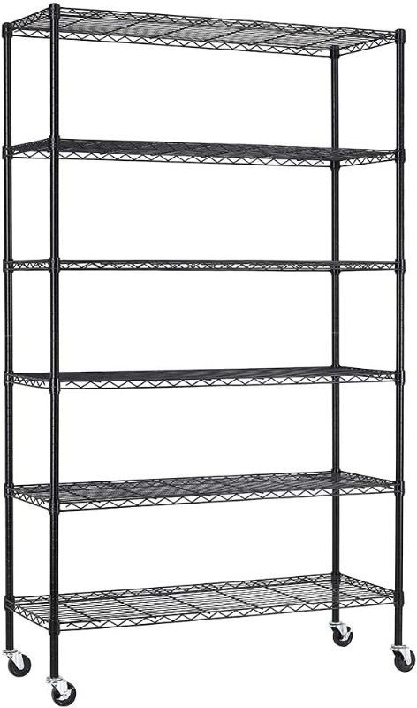 Photo 1 of 48"L×18"W×82"H Wire Shelving Unit Storage Cart Metal Shelf Rolling Utility Cart 2100Lbs Capacity with 6 Tier Casters Adjustable Layer Rack Strong Steel for Restaurant Garage Pantry Kitchen,Black