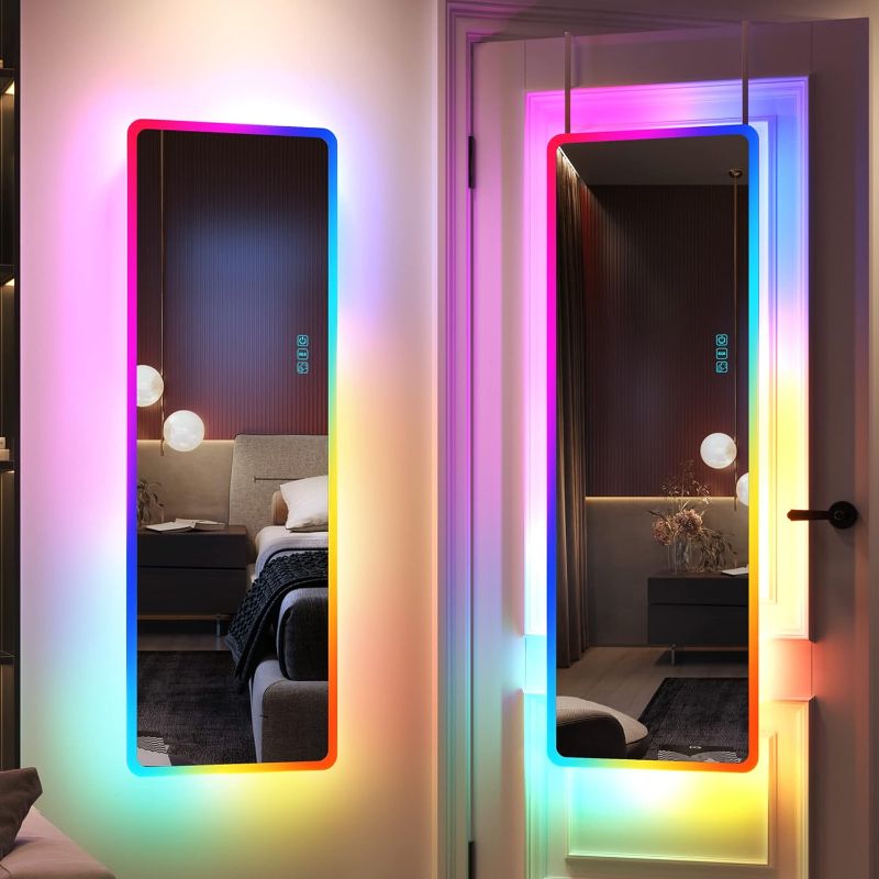 Photo 1 of 47" x 16" Full Length Mirror with Lights, LED Full Length Mirror, Full Body Mirrors with Lights, Wall Mounted Lighted Mirrors, Over The Door Hanging Mirrors for Living Room Bedroom