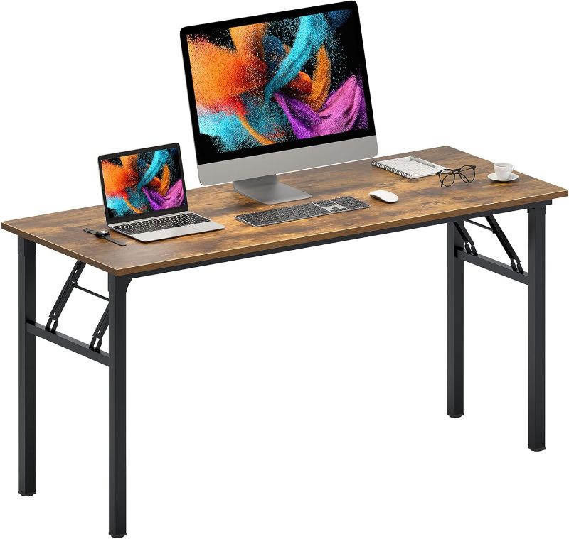 Photo 1 of Need Home Office Desk Large Computer Desk 60 inch Sturdy Table Foldable Desk Gaming Computer Table No Assembly Required, Rustic Brown&Black Frame AC5FB(152.4 * 60)