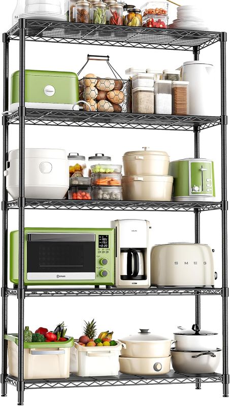 Photo 1 of 5-Tier Storage Shelves 72" H Wire Shelving, Adjustable Metal Shelving Pantry Shelves, 1325LBS Heavy Duty Rack with Shelf Liners for Garage Commercial Kitchen, 36" W x 14" D x 72" H, Black