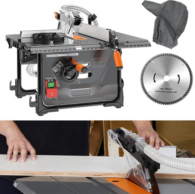 Photo 1 of Multi-function Dust-Free Table Saw with Trimmer Installation Hole, 2000W Electric Table Saw Kit, 8.5 inch Wood Saw Blades, Adjustable Angle Cutting, for DIY Woodworking and Furniture Making