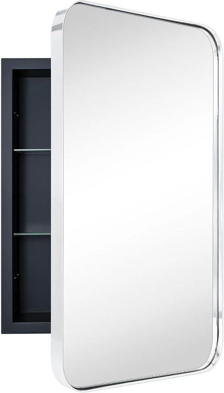 Photo 1 of Chrome Rectangle Recessed Bathroom Medicine Cabinet with Mirror Stainless Steel Metal Framed Rounded Rectangular Bathroom Cabinet with Mirror
