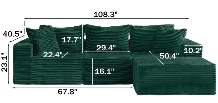 Photo 1 of Shaped Modular Sectional Sofa | 108" Cloud Couch with Deep Seats, L-Shape Foam Couch with Chaise and Movable Ottoman, Comfy Boneless, No Assembly Required, Black Memory Foam, Pillow-Back Style