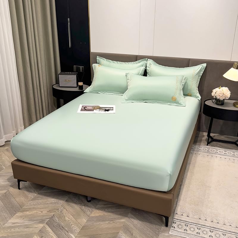Photo 1 of PAJEO Twin Fitted Sheet, 3 Pieces Soft and Breathable Silky Bedding Set, Machine Washable Easy Care, 1 Fitted Sheet and 2 Pillowcases(Twin,Light Green)