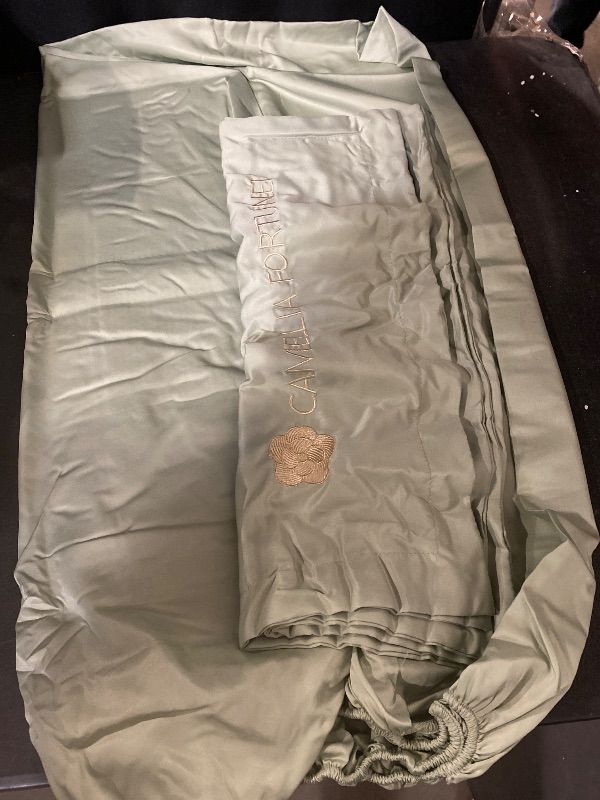 Photo 1 of PAJEO Twin Fitted Sheet, 3 Pieces Soft and Breathable Silky Bedding Set, Machine Washable Easy Care, 1 Fitted Sheet and 2 Pillowcases(Twin,Light Green)