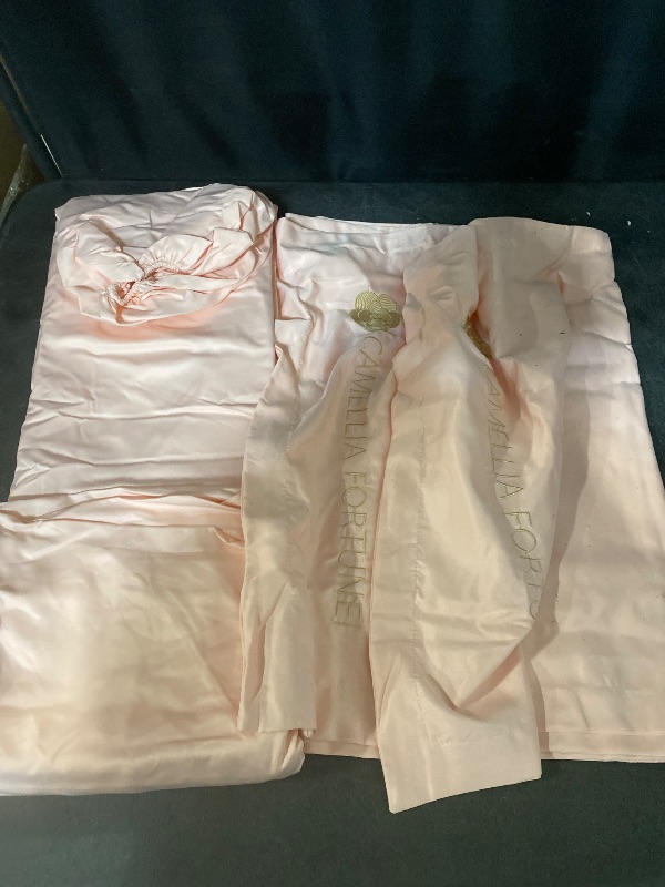 Photo 1 of PAJEO Full Fitted Sheet, 3 Pieces Soft and Breathable Silky Bedding Set, Machine Washable Easy Care, 1 Fitted Sheet and 2 Pillowcases(Full,Pink)