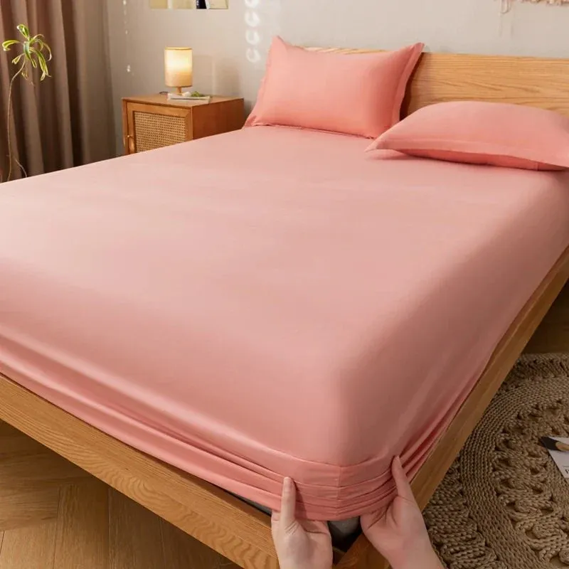 Photo 1 of PAJEO Full Fitted Sheet, 3 Pieces Soft and Breathable Silky Bedding Set, Machine Washable Easy Care, 1 Fitted Sheet and 2 Pillowcases(Full,Pink)