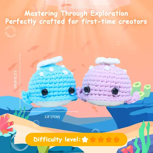 Photo 1 of DIY Crochet Kit 2 Whale Set Pink/Blue For Beginners