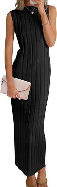 Photo 1 of 4XL Womens Sleeveless Sweater Dress Mock Neck Ribbed Knit Fall Tank Maxi Dresses