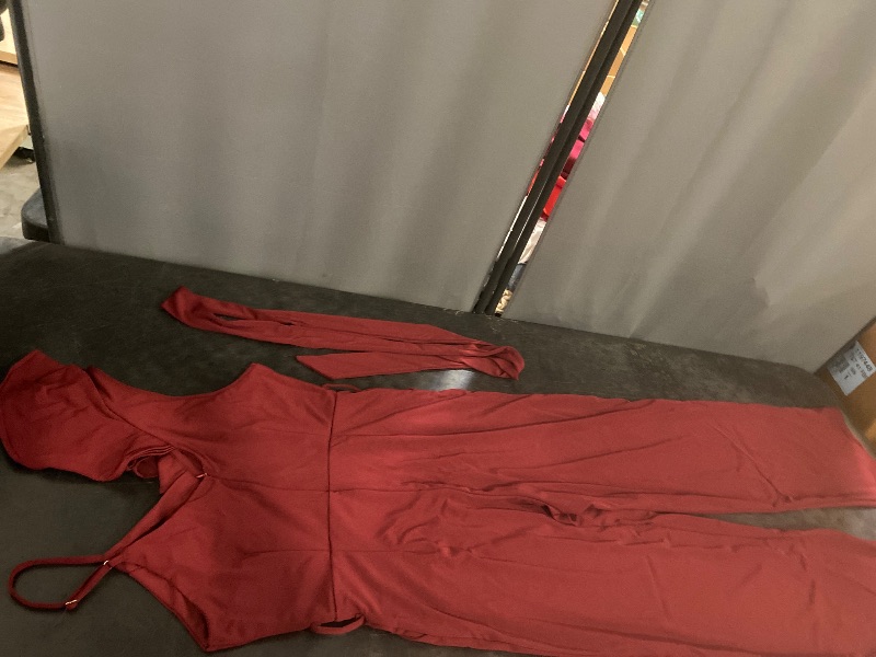 Photo 1 of XL Womens Casual Jumpsuits V-Neck Sleeveless Ruffle Backless Belted Wide Leg Pant Sexy Romper Party Clubwear Wine Red