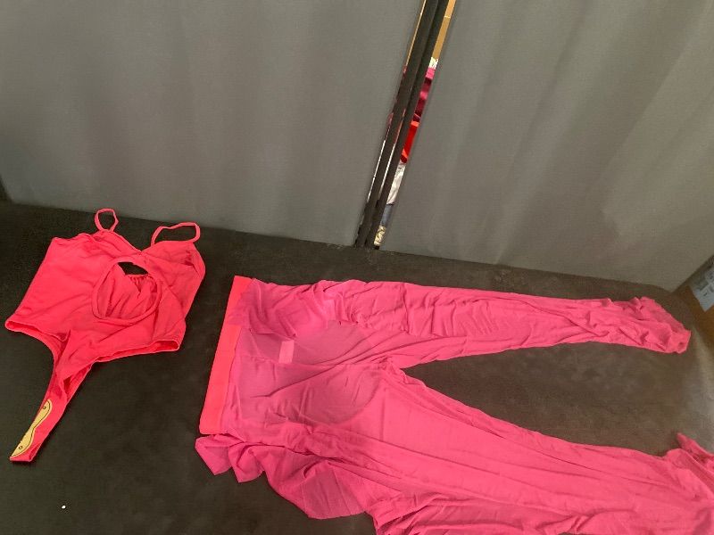 Photo 1 of L 2 Piece Outfits Bikini Swimsuit - Sexy See Through Mesh Crop Top Ruffle Long Pant Jumpsuits Beach Cover Up