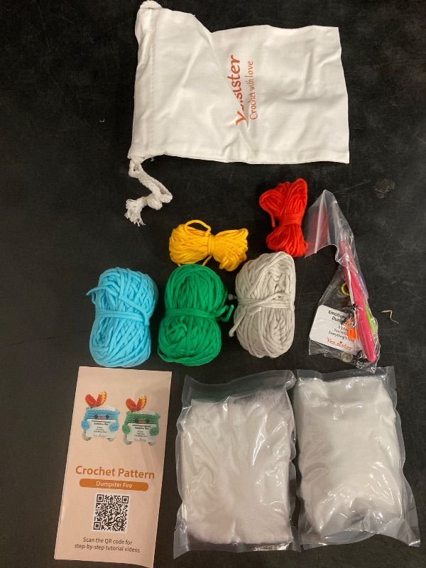 Photo 1 of Dumpster Fire Green/Blue Crochet Material Package – DIY Hand-Woven Kit, Pure Cotton Yarn