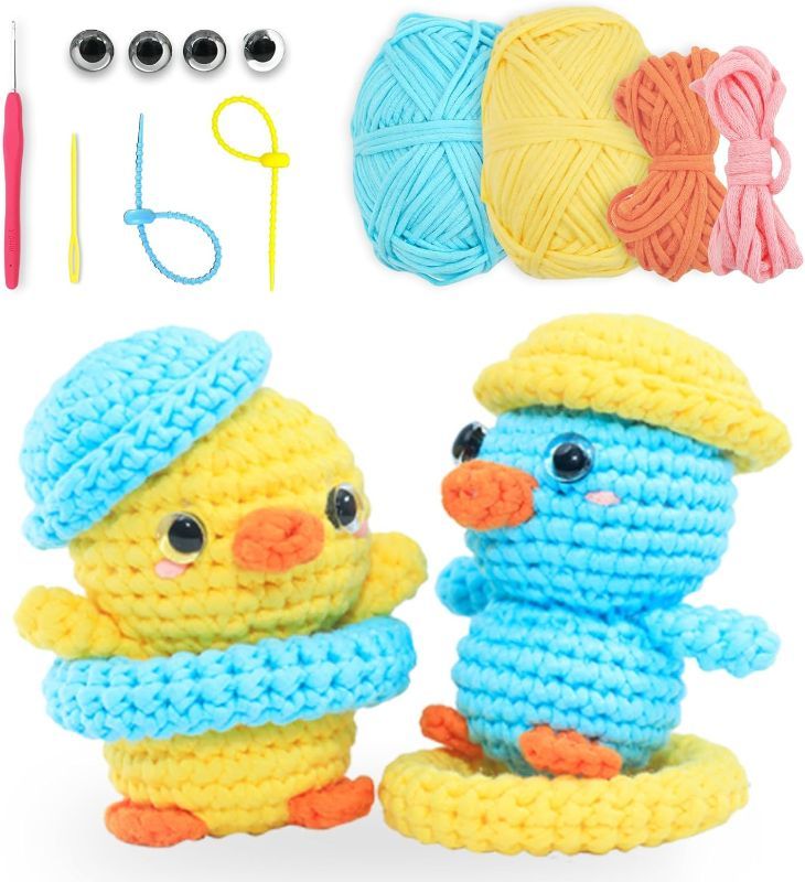 Photo 1 of DIY Crochet Kit for Beginners | Yellow & Blue Duck Set | Cotton Yarn | Video Tutorial & Instructions | Handmade Gift & Stress Relief