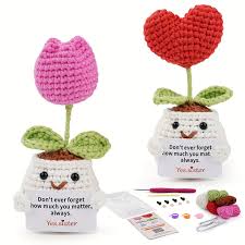Photo 1 of DIY Crochet Kit Set Of 2 Flowers (Red/Pink), Beginner-Friendly Amigurumi Kit Relaxing Craft For Teens And Adults