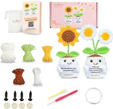 Photo 1 of Potted Crochet Kit (Sunflowers) Material Package – DIY Hand-Woven Kit, Pure Cotton Yarn