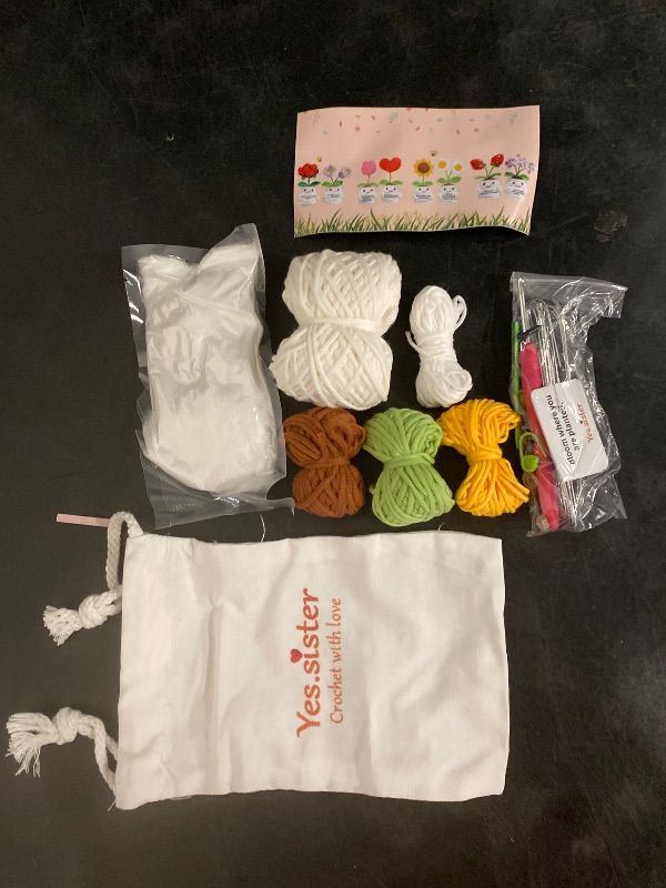 Photo 1 of Potted Crochet Kit (Sunflowers) Material Package – DIY Hand-Woven Kit, Pure Cotton Yarn