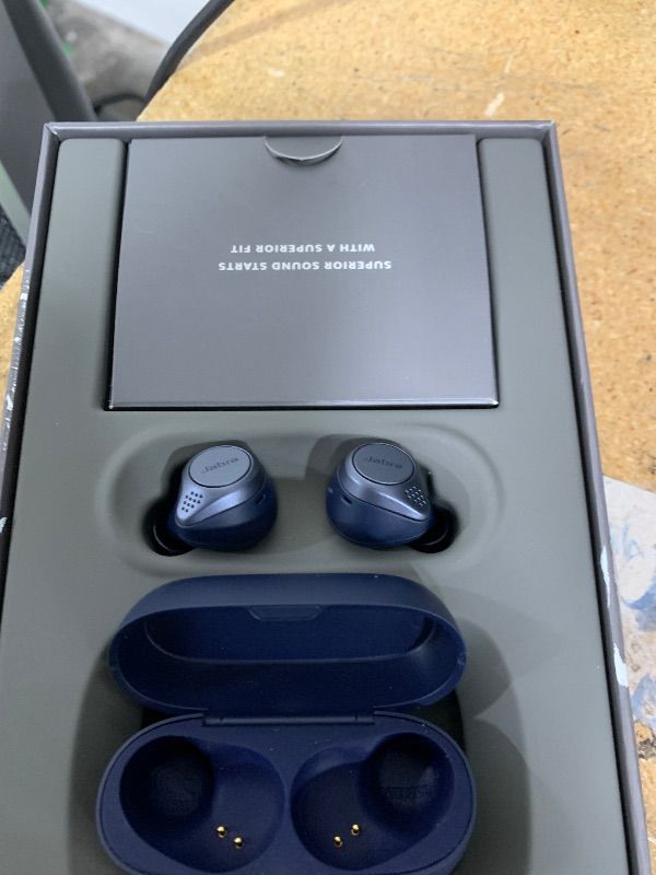 Photo 1 of Jabra Elite Active 75t True Wireless Bluetooth, Navy – Earbuds for Running and Sport, Charging Case Included, 24 Hour Battery, Active Noise Cancelling Earbuds