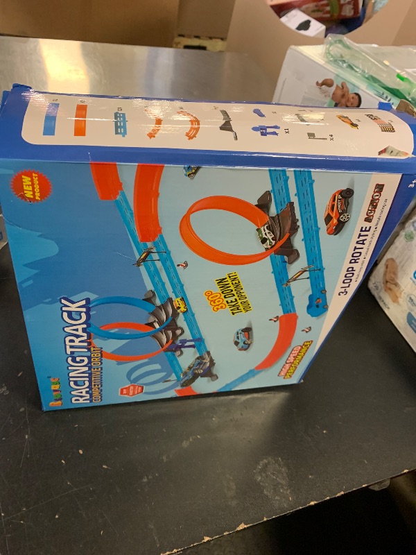 Photo 1 of ?Slot Car Race Track Sets with 360° Thrill Loops & 4 High-Speed Cars, 64 Pcs Large Flexible Racing Track for Kids Ages 3-5 4-8 8-12, Race Car Toys Gift for Boys Girls Birthday Christmas