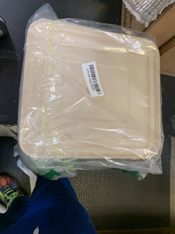 Photo 1 of [100% Eco-Friendly] 3 Part Compartment Disposable Food Containers with Lids - Sugarcane Pulp Take Out Boxes, Biodegradable, Compostable, Microwave Safe Lunch Containers - Pack of 50 (Large)