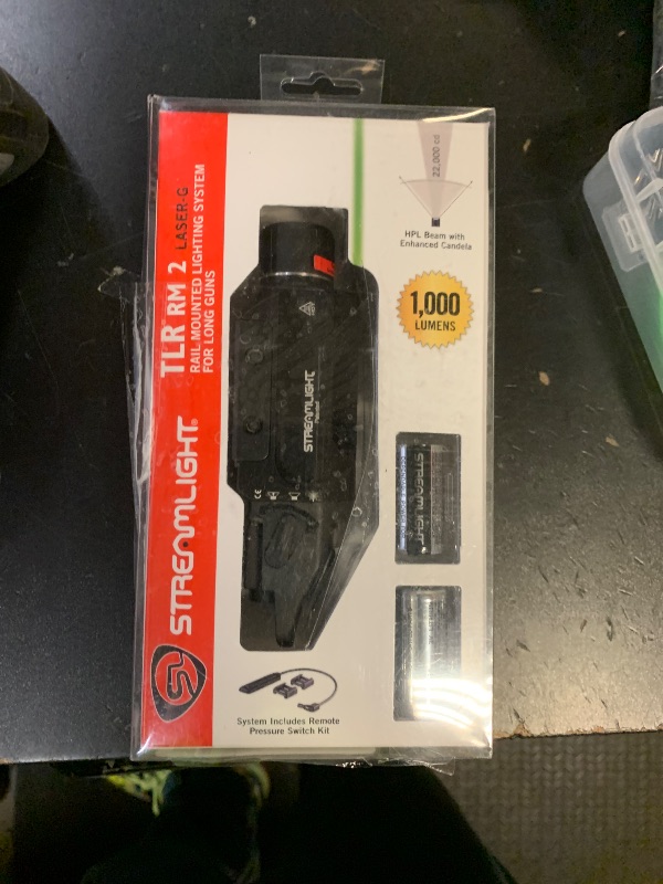 Photo 1 of Streamlight 69453 TLR RM 2 G 1000-Lumen Rail-Mounted Tactical Weapon Light with Integrated Green Aiming Laser, Remote Pressure Switch, and Key Kit, Black