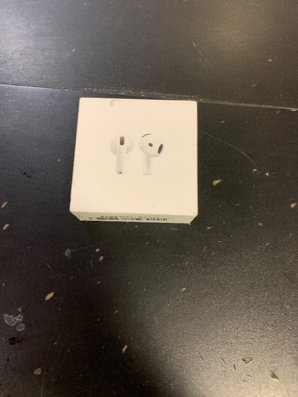 Photo 1 of Apple AirPods 4 Wireless Earbuds, Bluetooth Headphones, Personalized Spatial Audio, Sweat and Water Resistant, USB-C Charging Case, H2 Chip, Up to 30 Hours of Battery Life, Effortless Setup for iPhone (charger missing) 