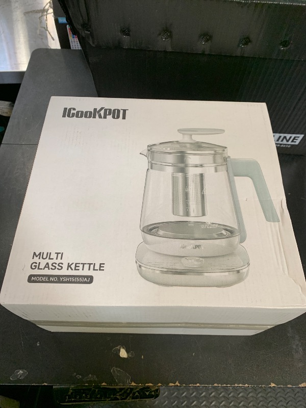 Photo 1 of ICOOKPOT Glass Electric Kettle with Tea Infuser – 1.5L Stainless Steel, 1200W Rapid Boil, Temp & Programmable Control for Teas/Coffee – Black