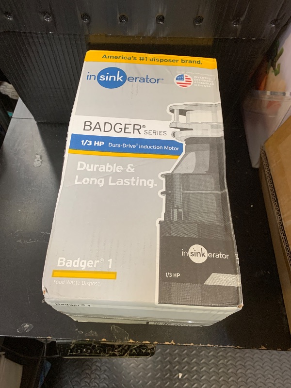 Photo 1 of **INCOMPLETE** InSinkErator Garbage Disposal, Badger 1, Standard Series, 1/3 HP Continuous Feed, Black, Waterborne Grey Enamel