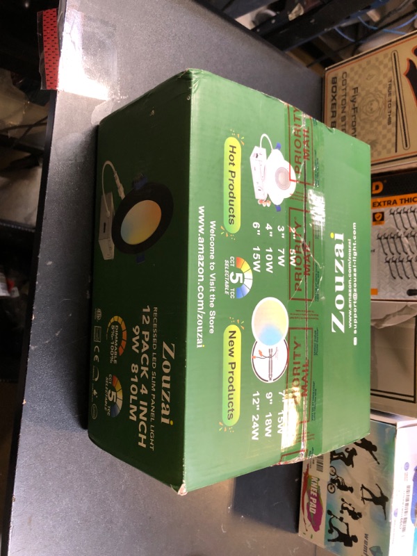 Photo 1 of zouzai 12 Pack 4 Inch Black 5CCT Reset Ultra-Thin LED Recessed Ceiling Light with Junction Box, 2700K/3000K/3500K/4000K/5000K Selectable, 9W Dimmable, led can Lights - ETL and Energy Star Certified