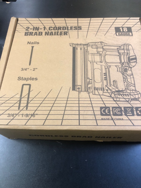 Photo 1 of Cordless 2" Brad Nailer Compatible with Dewalt 20V Battery (No Battery), 2-in-1 Electric Nail Gun/Staple Gun, 18 Gauge Nail Gun Battery Powered with 1000 Nails for Wood Carpentry