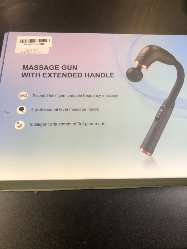 Photo 1 of UFFAE Massage Gun with Upgraded Extension Handle, Back Massager for Pain Relief Deep Tissue, Muscles/Neck/Shoulders/Waist/Legs Massager with 4 Massage Heads & 6 Speed Levels & 3 Massage Modes, Blue