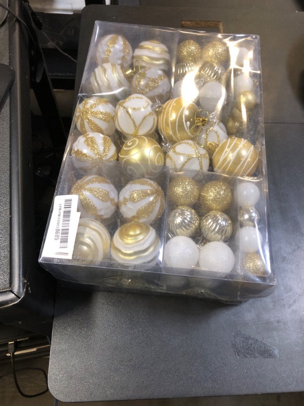Photo 1 of 100Pcs Christmas Balls Ornaments Set, Shatterproof Christmas Decorations with Hand-held Gift Package for Xmas Tree/Holiday/Wedding/Holiday/Party Decor (Gold & White)
