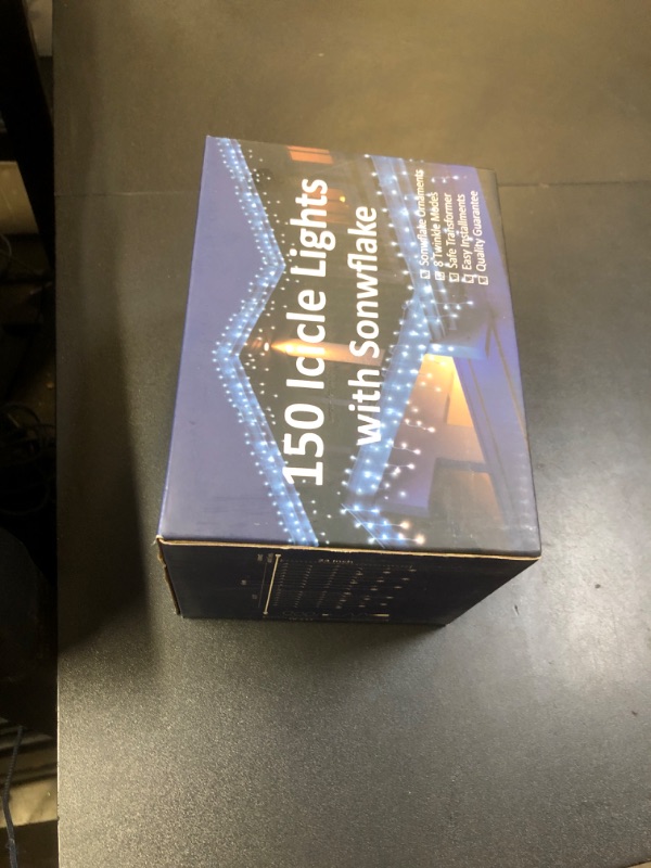 Photo 1 of 150 LED Christmas Icicle Lights with Snowflakes, Hanging Snowflake Light with 8 Modes, Connectable Warm White Icicle Lights for Outside, Roof, Window, Holiday Party Decor