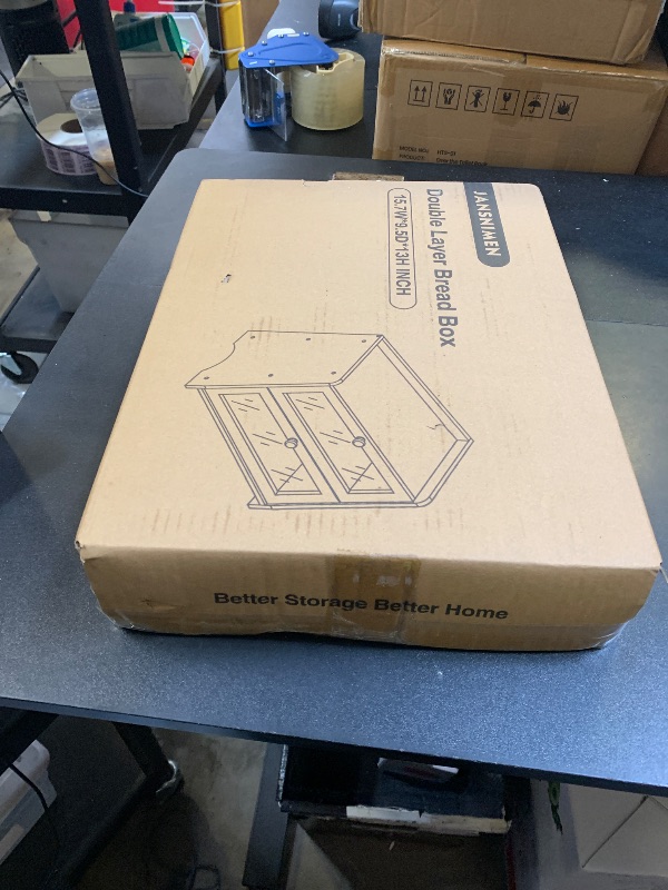 Photo 1 of JANSNIMEN Double Layer Bread Box for Kitchen Countertop, Large Breadbox Bread Container Storage with Windows, Wooden Farmhouse Bread Holder (Black)