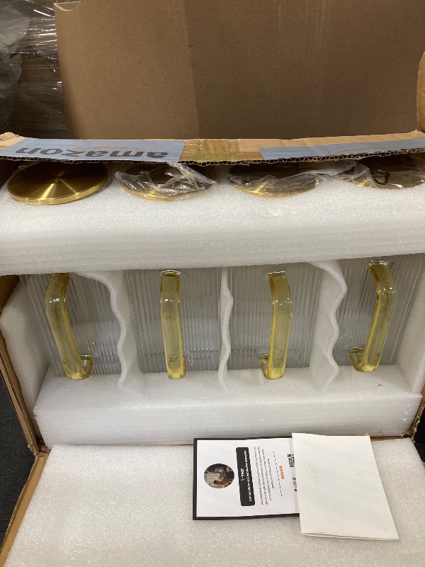 Photo 1 of 4 Pack 2 Liter/68 oz Square Glass Pitcher with Lid, Classic Stripes Water Pitchers with Handle for Fridge, Large Jug for Iced Tea, Coffee, Borosilicate Glass Carafe for Hot/Cold Brew Drink, Gold