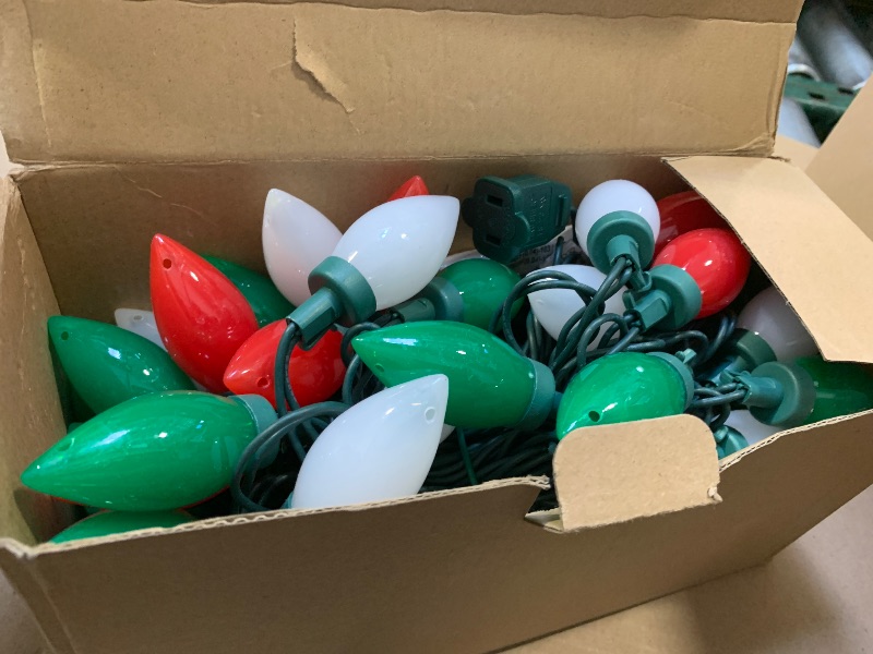 Photo 1 of 26FT C9 Red Green and White Christmas String Lights, Outdoor Christmas Decorations Lights with 50 C9 LED Bulbs, Plug in Vintage Christmas Lights Waterproof for Tree Patio Roofline Party Garden Decor