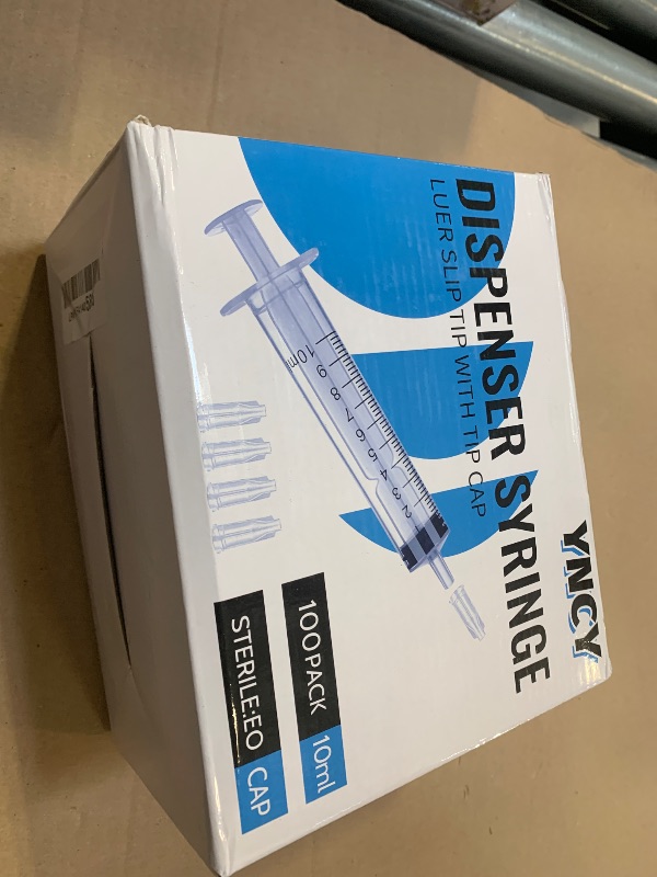 Photo 1 of 100 Pack 10ml Syringes with Cap, Luer Slip Tip, 10cc syringe Whole Pack Bulk Sterile Sealed, No Needle