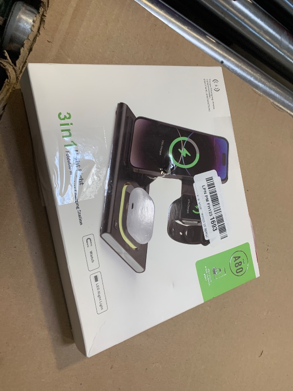 Photo 1 of 3 in 1 Foldable Charging Station for Apple Products,Wireless Charger for iPhone 17 16 15 14 13 12 Pro Max,Travel Dock Adapter&Light for iWatch Series 11 10 9 Ultra 3/2 SE 3/2,for AirPods 4 3 2 Pro 3/2