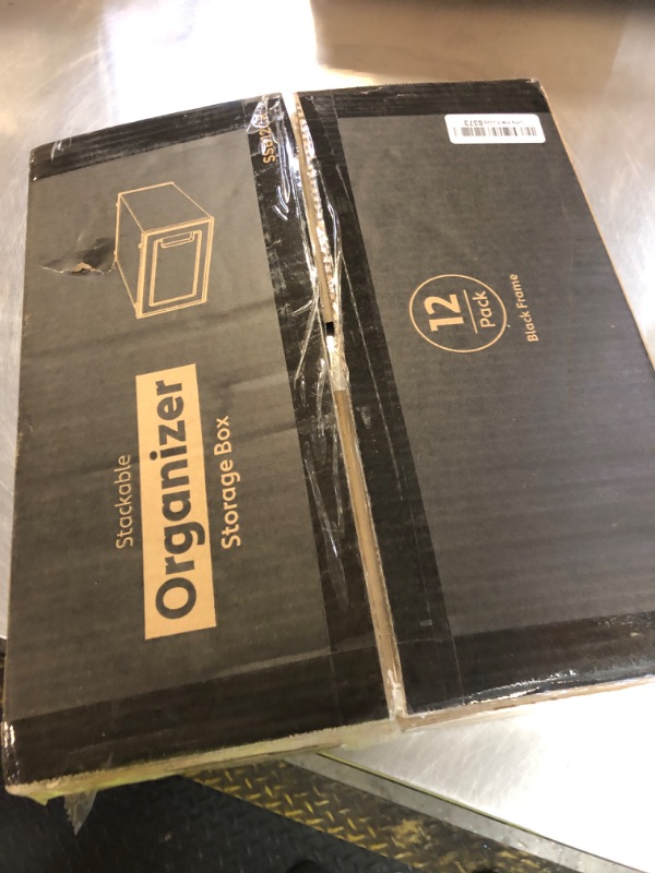 Photo 1 of 12 Pack Shoe Storage Bins, Clear Plastic Stackable Shoe Organizer for Closet, Space Saving Foldable Shoe Rack, Shoe Box Sneaker Holder Container, Black Frame