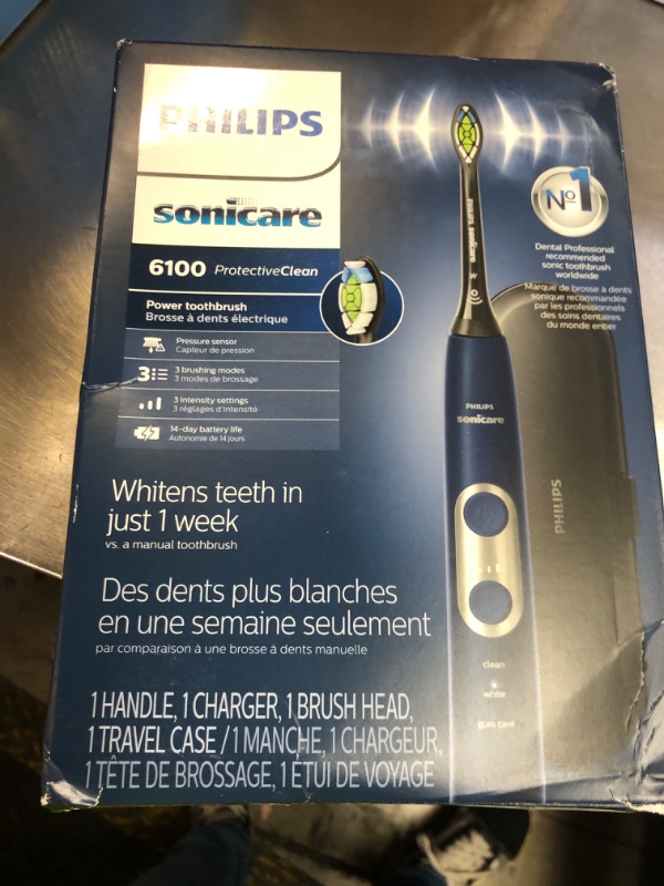 Photo 1 of Philips Sonicare ProtectiveClean 6100 Rechargeable Electric Toothbrush, with Pressure Sensor, 3 Cleaning Modes, SmarTimer and QuadPacer, 14-Day Battery Life, Travel Case, Navy Blue, Model HX6871/49