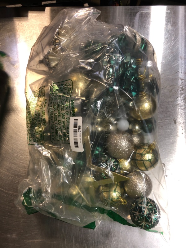 Photo 1 of 108 Pcs Christmas Ball Ornaments Set, Green and Gold Shatterproof Hand-Painted Hanging Bulbs Decoration for Xmas Tree, Wreath, Garland, Home Holiday Decor