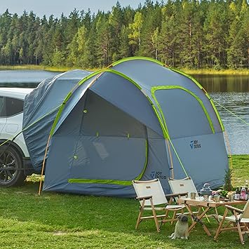 Photo 1 of JOYTUTUS SUV Tent for Camping with Rainfly, Double Door Design Car Tent with Aluminum Poles, SUV Tailgate Tent with Waterproof PU2000mm Double Layer for 4-8 Person, Green