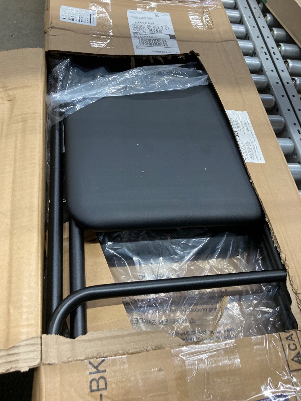 Photo 1 of **ONE CHAIR SEAT HAS A 12 INCH TEAR FROM BOX CUTTER-SEE PICS***Amazon Basics Folding Stool with footrest, 300lb Capacity, 24" Height, Black, Set of 2