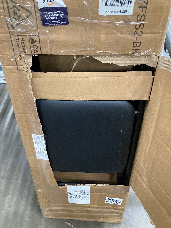 Photo 1 of **ONE CHAIR SEAT HAS A 12 INCH TEAR FROM BOX CUTTER-SEE PICS***Amazon Basics Folding Stool with footrest, 300lb Capacity, 24" Height, Black, Set of 2