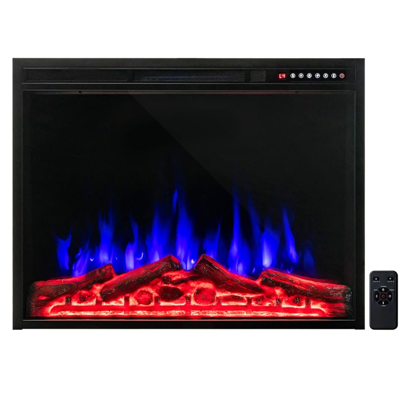 Photo 1 of COSTWAY 34-Inch Electric Fireplace, Wall-Mounted and Recessed Fireplace Heater with 4 Flame and Log Colors, 5-Level Flame Speed and Brightness, Remote Control, 8H Timer, Overheat Protection, 1500W