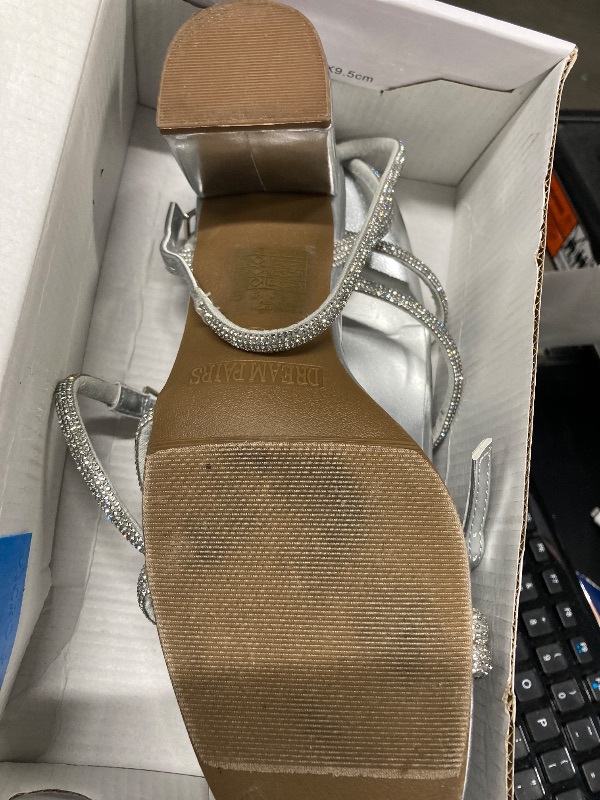 View 2 of ***used***DREAM PAIRS Women's Chunky Strappy Heels Square Open Toe Ankle Buckle Low Heels Sandals for Daily Wedding Party Dress,Size 8,Silver-Rhinestone,SDHS2496W
