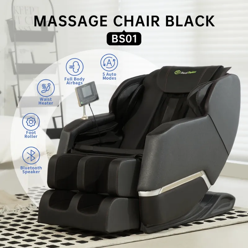 View 1 of Real Relax Full Body Zero Gravity Shiatsu Recliner Electric Massage Chair, Black